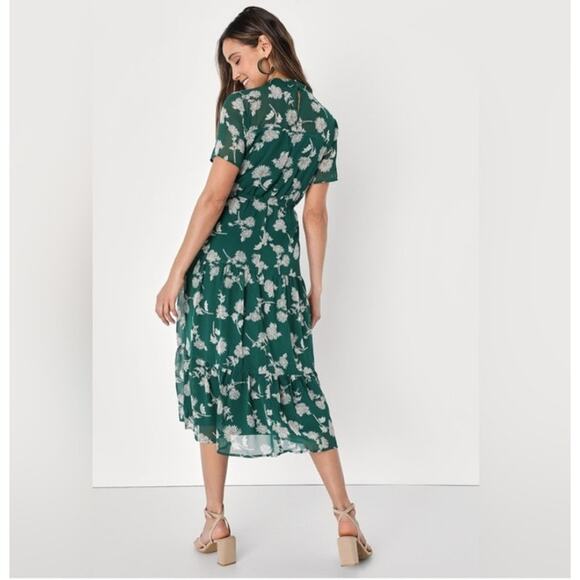 Lulu's Floral Dressed Up Dark Green Floral Print Midi Dress - Picture 2 of 8
